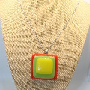 Square Fused Glass Pendant Handmade